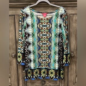 EUC Women’s SUNNY LEIGH Multicolor Abstract Patterned Blouse (XL)